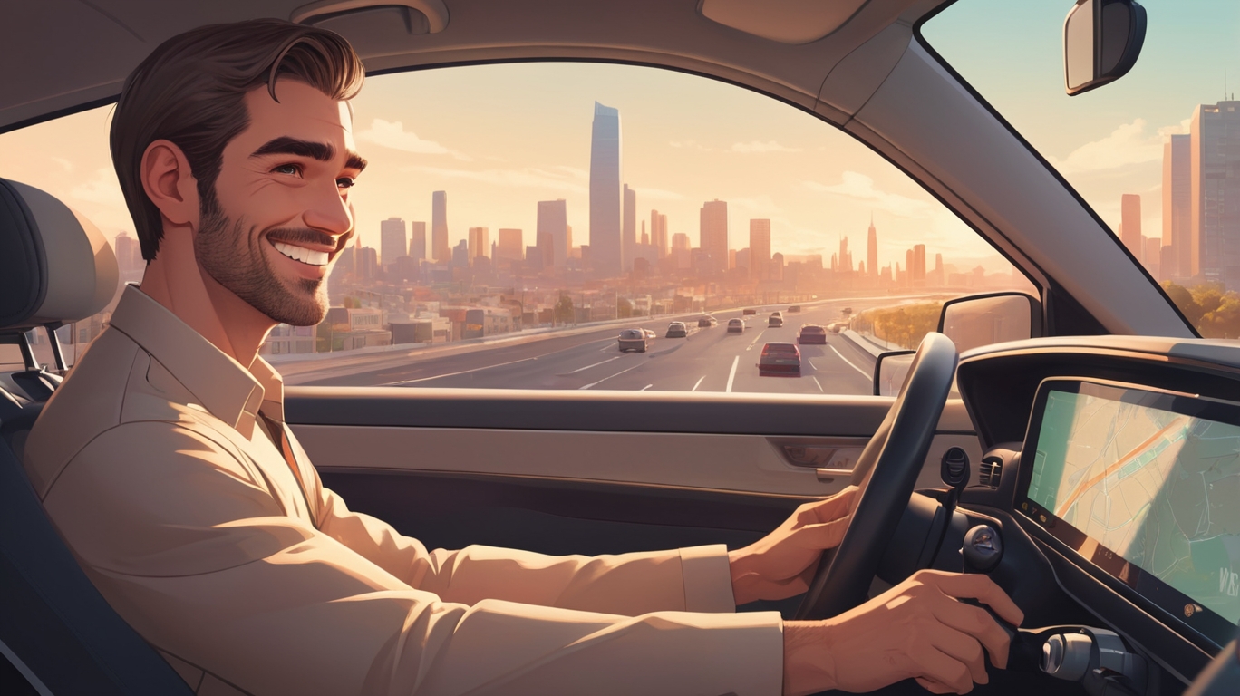 Motorista sorrindo ao volante